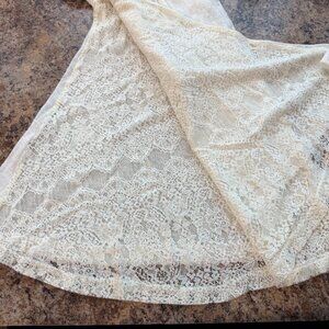 A'reve Anthropologie Lace Back Cardigan Top Cream Ivory Open Front SMALL